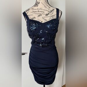Speechless Blue Sequin Ruched Mini Dress